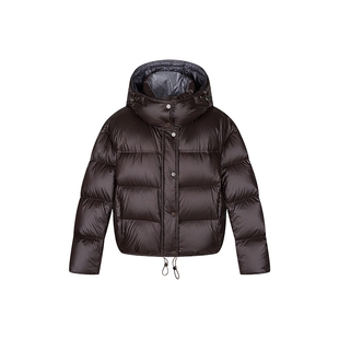 none 工装风深咖色短款羽绒服女2025冬新款连帽宽松鸭绒加厚外套