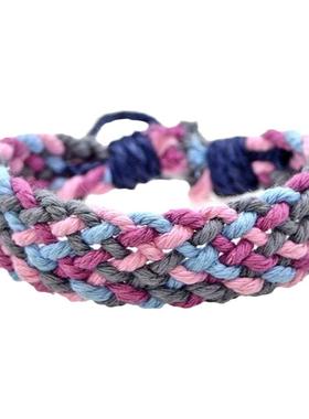 彩色棉麻可调节手工编织手绳闺蜜