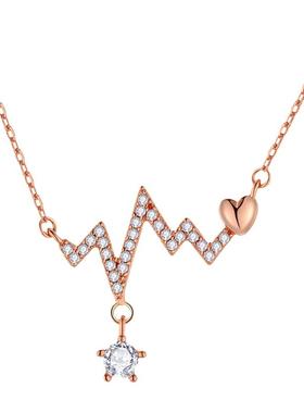 莫桑钻跳动的心项链玫瑰金