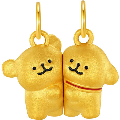 潮宏基线条小狗足金吊坠黄金硬金转运串珠磁吸好朋狗圣诞生日礼物