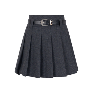 [博主同款]KBNE灰色羊毛半身裙冬新款百褶裙小个子A字裙半裙短裙