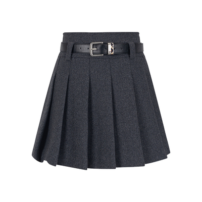 [博主同款]KBNE灰色羊毛半身裙冬新款百褶裙小个子A字裙半裙短裙