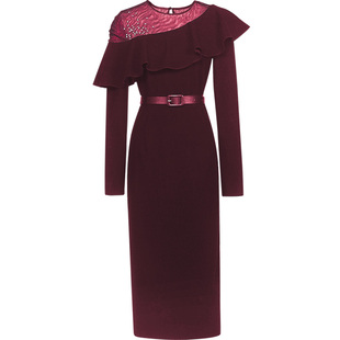 2026春装新款时尚名媛范网纱优雅荷叶边修身打底连衣裙长袖