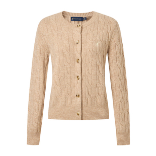 【特惠】POLOWALK女士100%绵羊毛针织衫秋冬款绞花开衫内搭上衣