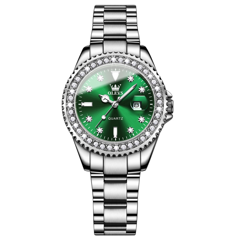 正品新款品牌女士手表女表绿水鬼轻奢复古时尚个性镶钻小绿表防水