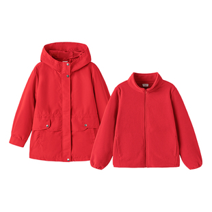 巴拉巴拉儿童外套女童红色三合一冲锋衣服宝宝2025新款冬上衣童装