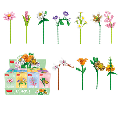 中国积木花女孩子小学生仿真花朵花束玫瑰520情人节七夕礼物玩具