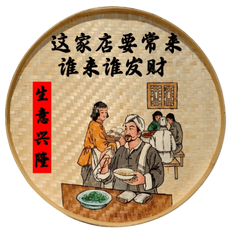新款餐厅麻辣烫装饰手绘簸箕画
