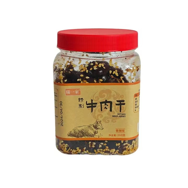 【瑞一家】正宗芝麻精制牛肉干先卤后烤原切260g罐装/原味/香辣