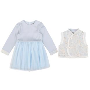 IVY HOUSE常春藤童装女童套装冬季款 国风网纱连衣裙马甲两件套