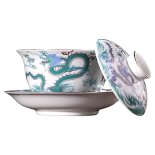 景德镇官方陶瓷茶杯中式家用古彩龙纹三才盖碗整套功夫茶具套装