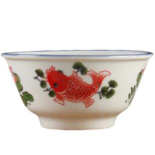 大埔馨明园青瓷釉下彩年年有鱼葵斗碗红色鲤鱼莲花4.5英寸防烫碗