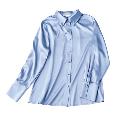 贵帛休闲长袖桑蚕丝弹力缎衬衫