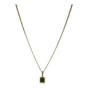 NFF祖母绿镀金钛钢锁骨链法式精致项链轻奢高级感吊坠饰品ins小众