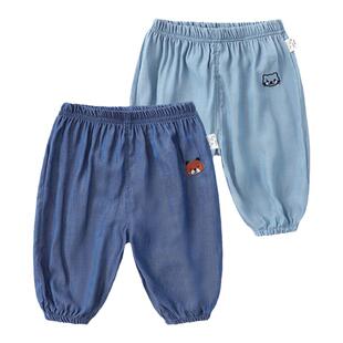 婧麒儿童牛仔裤夏季薄款时尚莱赛尔天丝防蚊裤宝宝休闲运动裤秋款