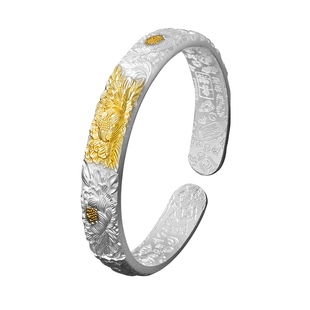 繁花似锦银手镯妈妈款9999纯银镯子老人款奶奶新年礼物送长辈实用