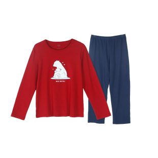 雪仙丽春秋季新款睡衣套装长袖圆领套头情侣款家居服简约宽松套装