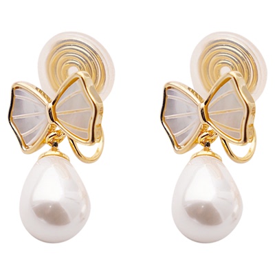 LONGLONG气质蝴蝶结珍珠耳坠耳夹