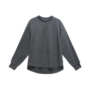 撕裂组织秋冬拼接显壮显宽廓形卫衣捏褶长袖宽松圆领休闲运动健身