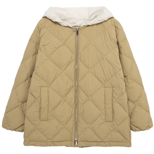 布景羽绒服女冬季新品简约撞色可脱卸帽设计宽松白鸭绒厚外套5704