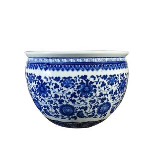 花盆陶瓷仿古青花瓷器景德镇小鱼缸泡菜坛客厅摆件复古款盆景花钵