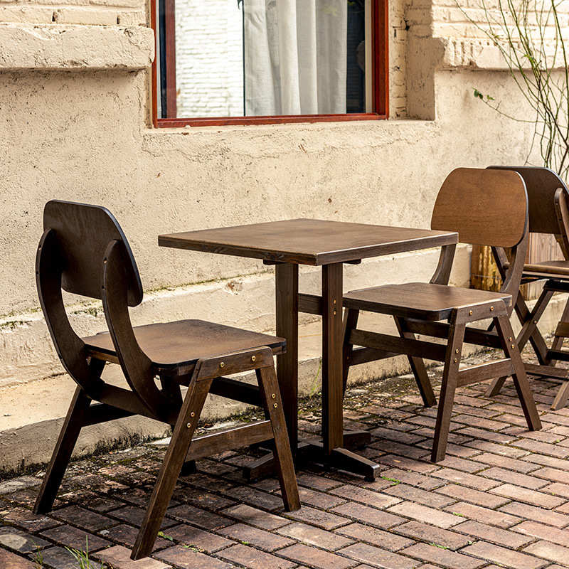 法式复古实木餐桌家用方桌中古茶几桌子休闲桌椅咖啡小户型圆阳台