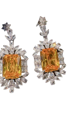 金丝雀碧玺皇冠水滴宝石项链 苏富比 镀18K金 暮光黄雪花锆石耳环