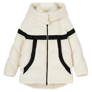 【滑雪系列】HPLY荷比俪2025冬新款廓形慵懒拼条连帽鹅绒羽绒服
