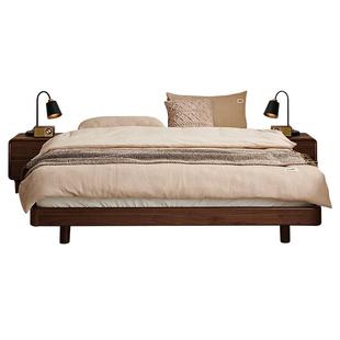 全友家居黑胡桃木悬浮实木床带感应灯主卧室床架新款无床头榻榻米