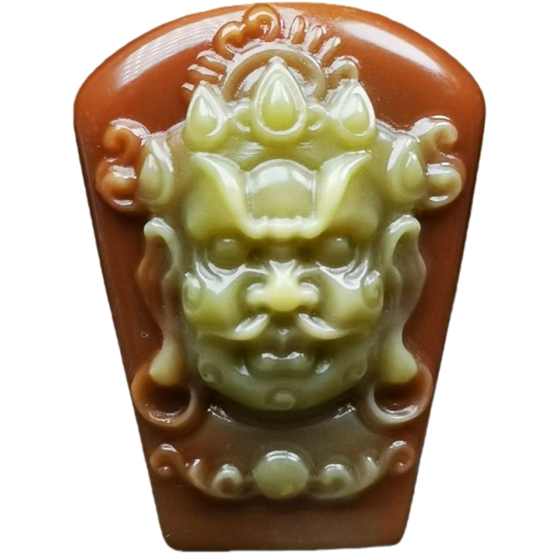 存珠阁天然原矿阿拉善玛瑙绿碧玉黄财神三通佛头配饰蓝绿108配件