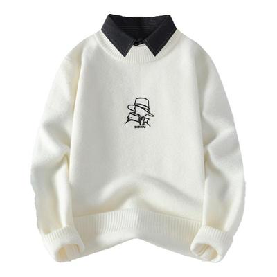 衬衫领毛衣男冬季假两件内搭打底