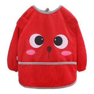 宝宝吃饭罩衣儿童反穿衣水晶条绒围裙围兜防脏秋冬季长袖婴儿罩褂