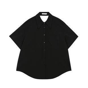 BLANK LABEL精梳棉弹力府绸后背镂空扭结短袖衬衫女夏季新款上衣