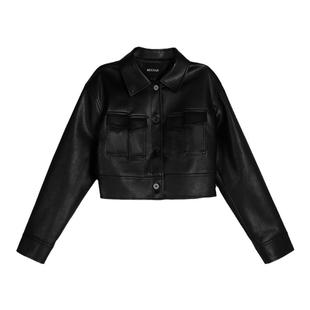 MULVAN【现货7折】黑色短款pu皮衣女秋冬外套美式高级感炸街上衣