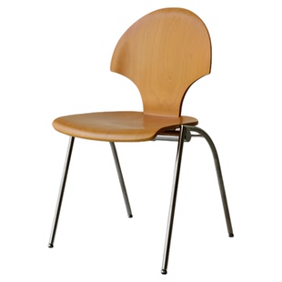 Slow Living 中古实木家用餐厅餐椅设计师不锈钢靠背休闲椅银杏椅