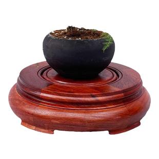 新款缅甸花梨木圆形摆件小底座实木文玩多肉石头托架中式红木茶托