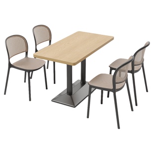 餐厅奶茶店实木桌椅组合商用餐饮小吃快餐甜品店咖啡厅藤编餐桌椅