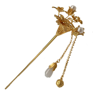 花丝镶嵌花丛流苏原创古风发簪头钗汉服新娘步摇银镀金明制发饰