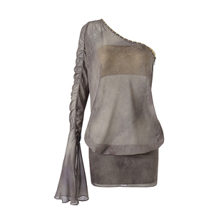 JELLOJELLO 春夏新款限定印花雪纺单肩连衣裙女