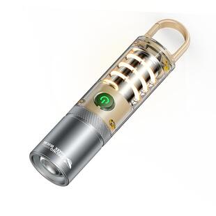 多功能手电筒强光充电户外远射变焦登山露营暖光氛围灯带挂钩锁扣