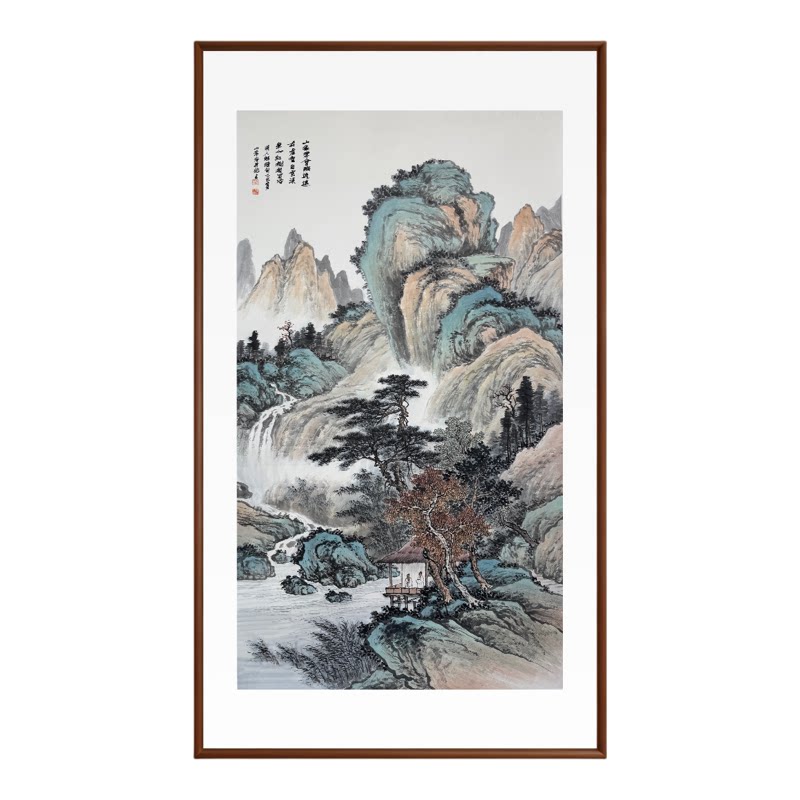新中式山水禅意实木框装饰画