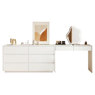 轻奢实木梳妆台斗柜一体简约现代小户型网红奶油风卧室床尾化妆桌