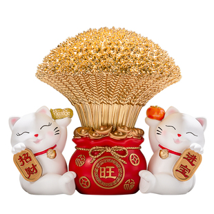 开业礼物大麦招财猫摆件招财工艺品店铺收银台装饰品朋友开店送礼
