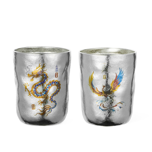 【龍凤呈祥】纯钛手作钛杯保冷保温杯300ml日式茶饮咖啡杯随手杯