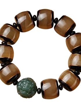 羊角镶檀木手串文玩佛珠盘玩桶珠