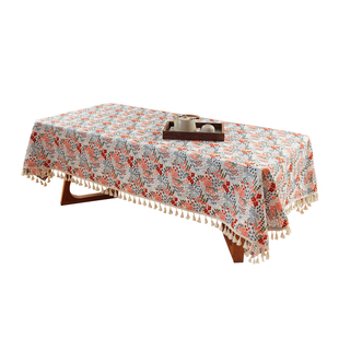 刺绣花棉麻餐桌布田园轻奢长方形茶几布新年红台布婚嫁床头柜盖布