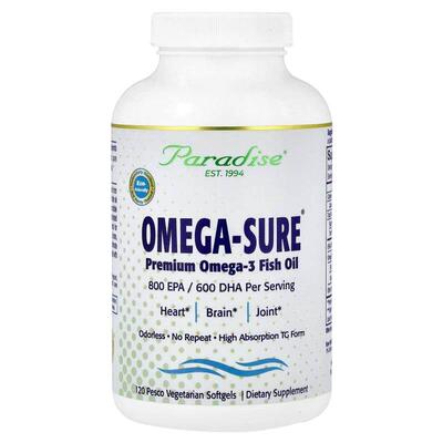 Paradise Herbs,Omega-Sure®，优质 Omega-3 鱼油，120 粒 Pesco