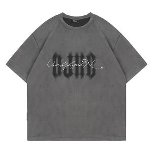 BJHG 虚幻环保麂皮绒美式复古t恤短袖男款夏季潮牌休闲宽松半袖女