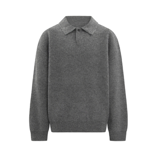 INKNOTS美式复古灰色老钱休闲针织衫男女cleanfit短宽polo领毛衣