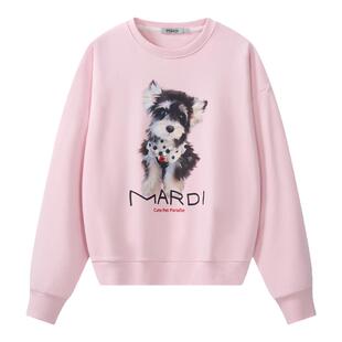 MARDI卡通小狗时尚圆领卫衣色甜美风宽松百搭长袖上衣浅粉色通勤
